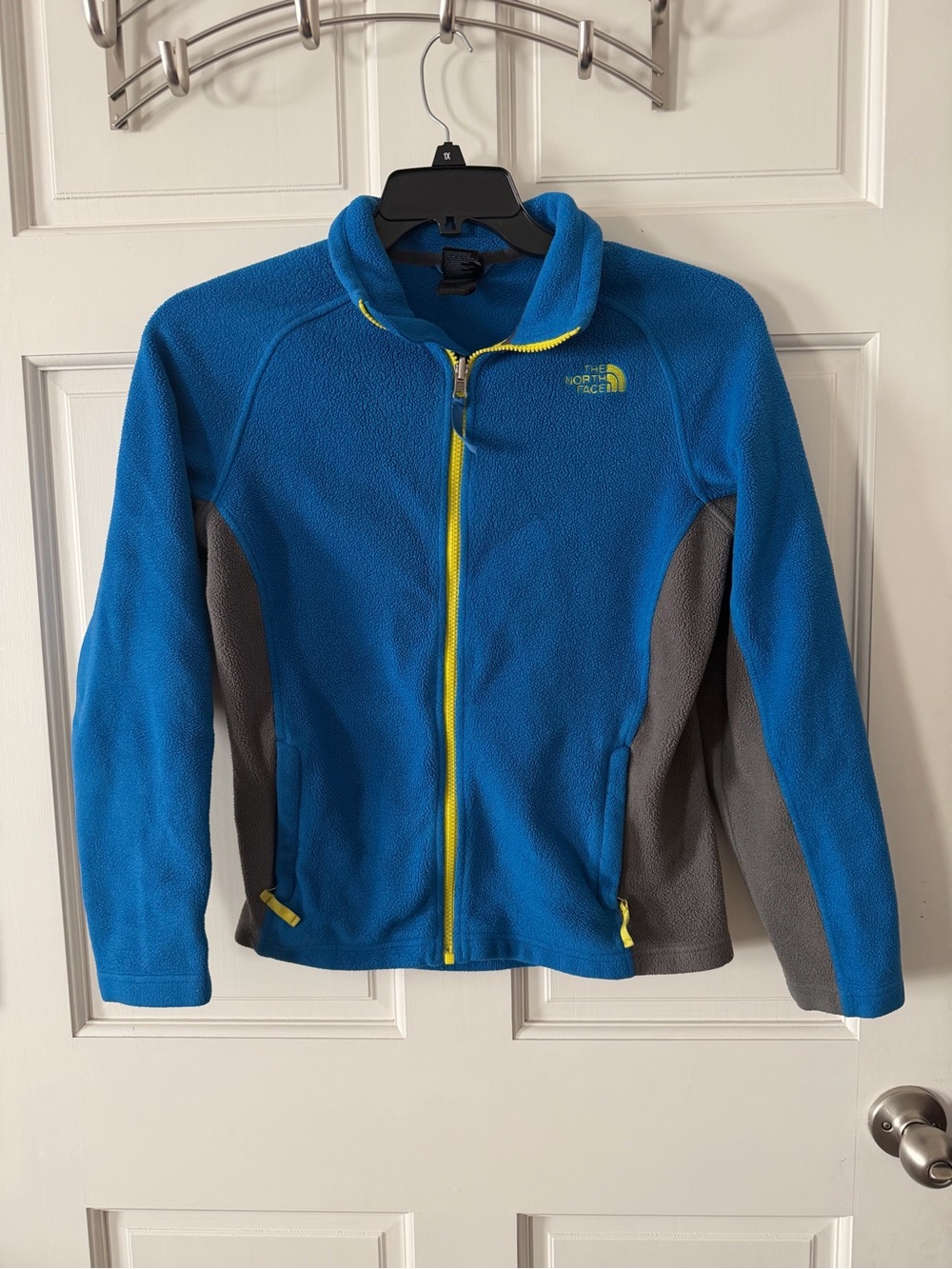The North Face Kids' Blue Fleece Jacket with Gray Panels Size Large
